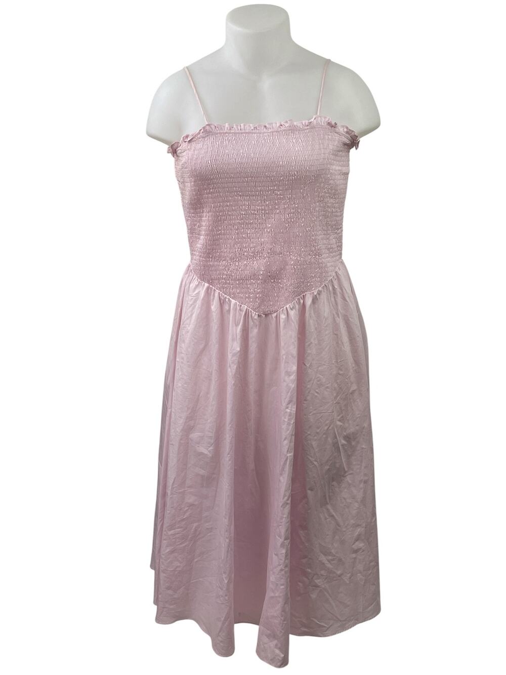 Glamorous Pink Sleeveless Smocked Ruffle Cami Camisole Midi A-Line Tank Dress 14